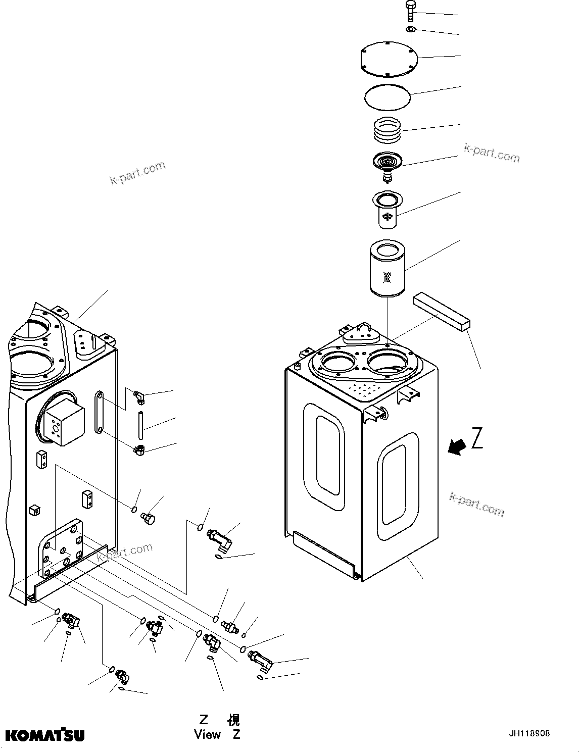 Komatsu parts book diagram for PC210LCI-11E0 S/N 600001-UP: HYDRAULIC TANK, (#500470-)
