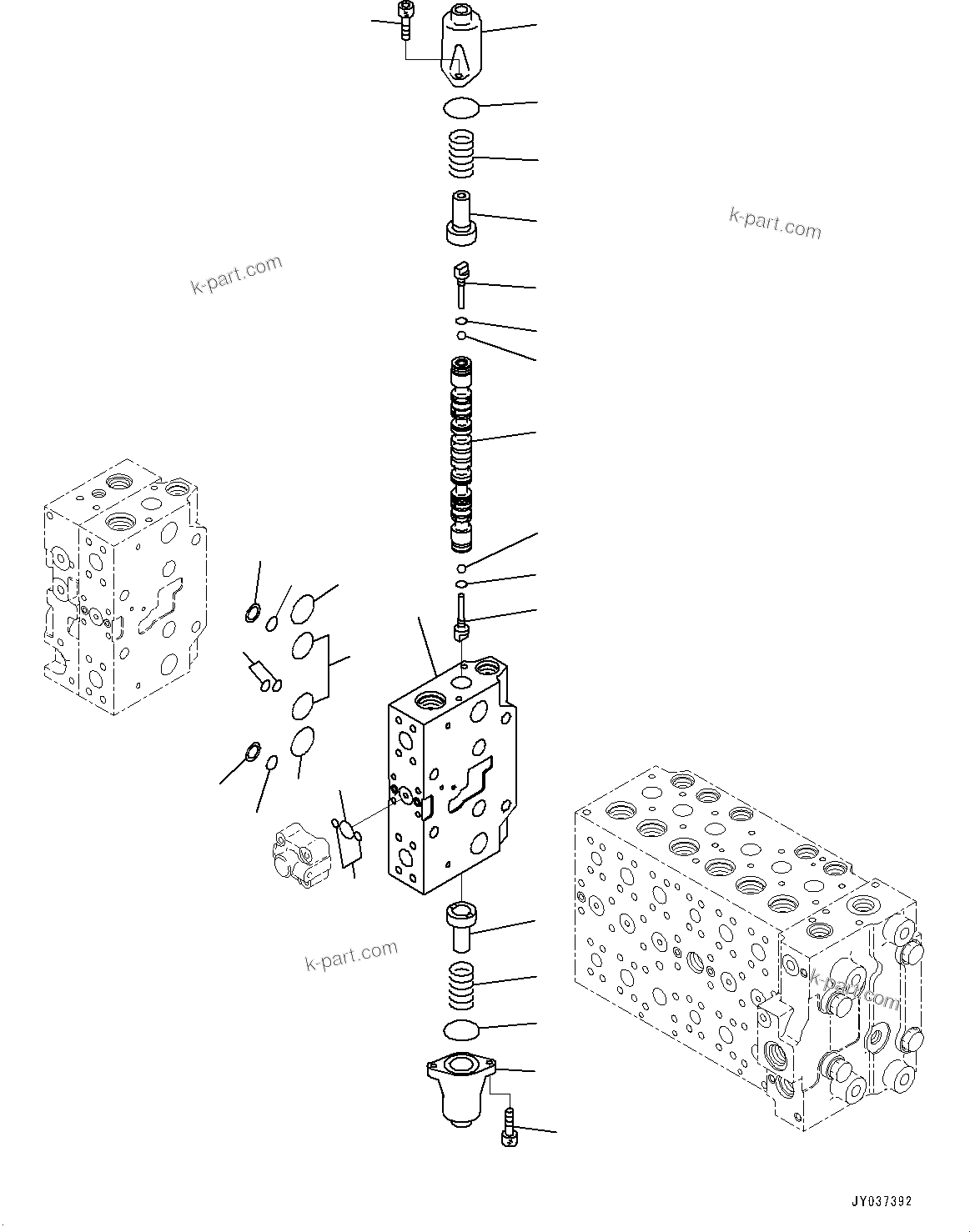 Komatsu parts book diagram for PC210LCI-11E0 S/N 600001-UP: CONTROL VALVE, 8-SPOOL (17/22)(#500470-)