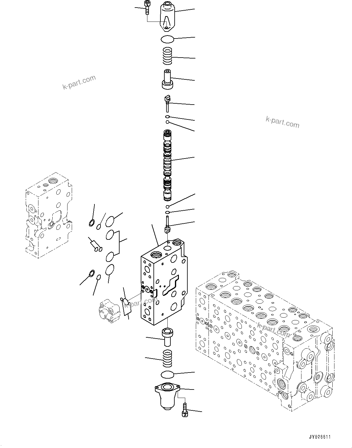 Komatsu parts book diagram for PC210LCI-11E0 S/N 600001-UP: CONTROL VALVE, 8-SPOOL (19/22)(#500470-)