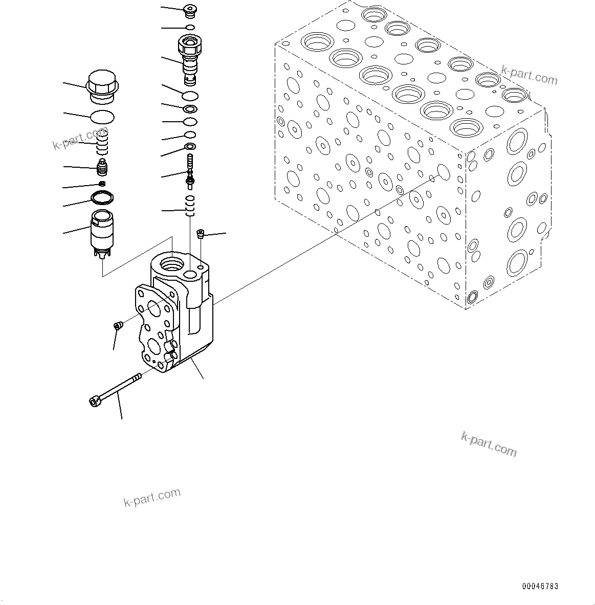 Komatsu parts book diagram for PC210LCI-11E0 S/N 600001-UP: CONTROL VALVE, 8-SPOOL (22/22)(#500470-)