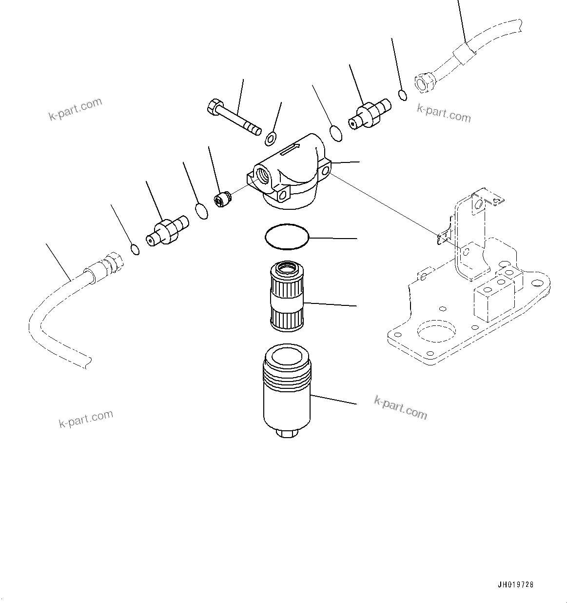 Komatsu parts book diagram for PC210LCI-11E0 S/N 600001-UP: ATTACHMENT PIPING, PILOT FILTER(#500470-)