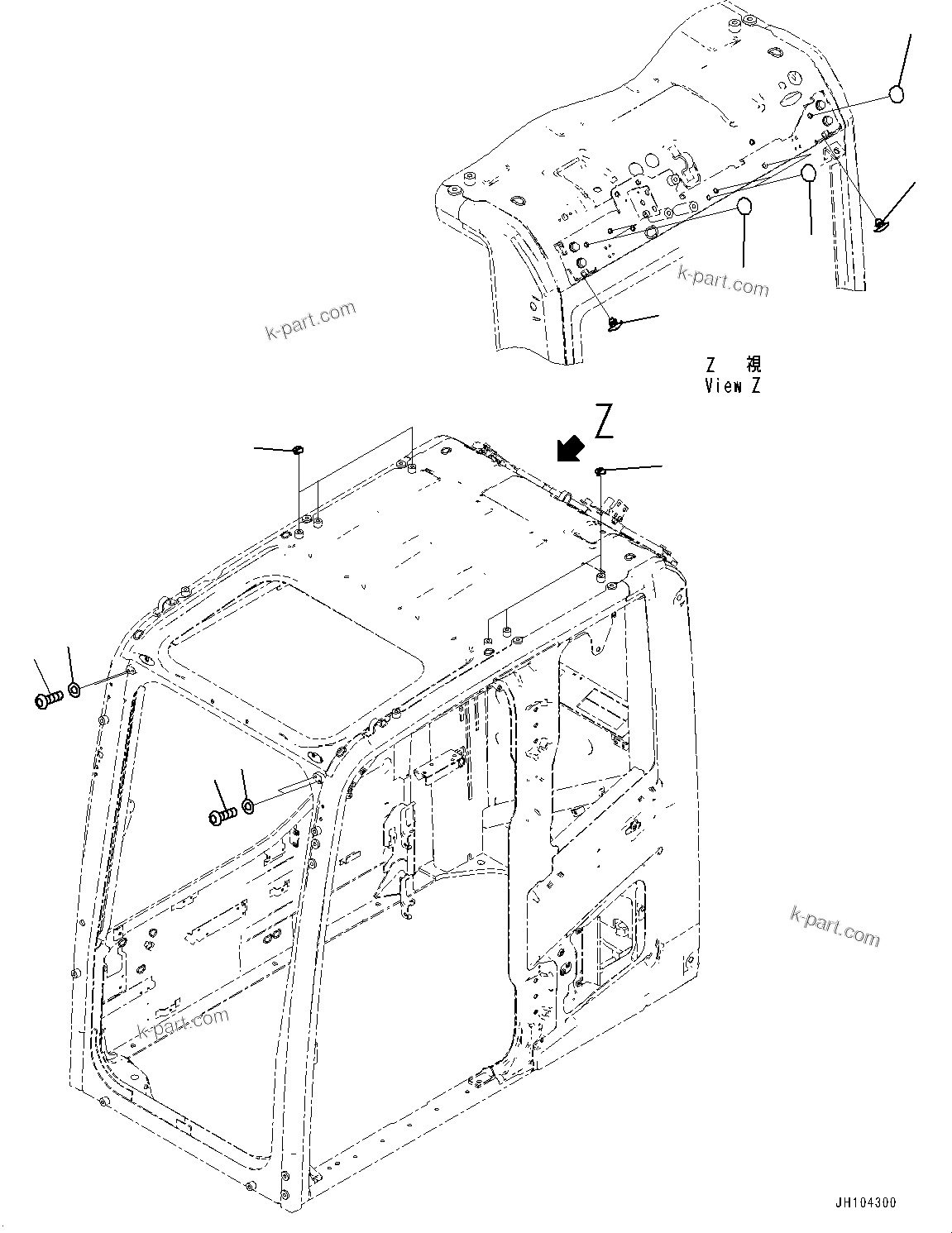 Komatsu parts book diagram for PC210LCI-11E0 S/N 600001-UP: CAB, BLIND PARTS (1/3)(#600001-)