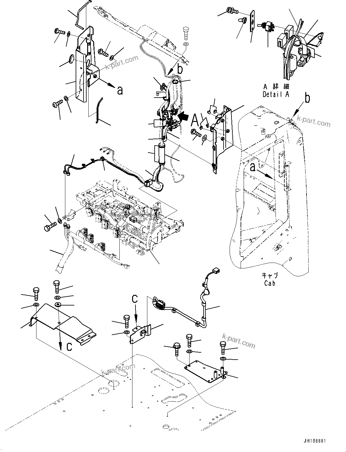 Komatsu parts book diagram for PC210LCI-11E0 S/N 600001-UP: CAB, CAB IN PARTS, WIRING HARNESS(#600001-)