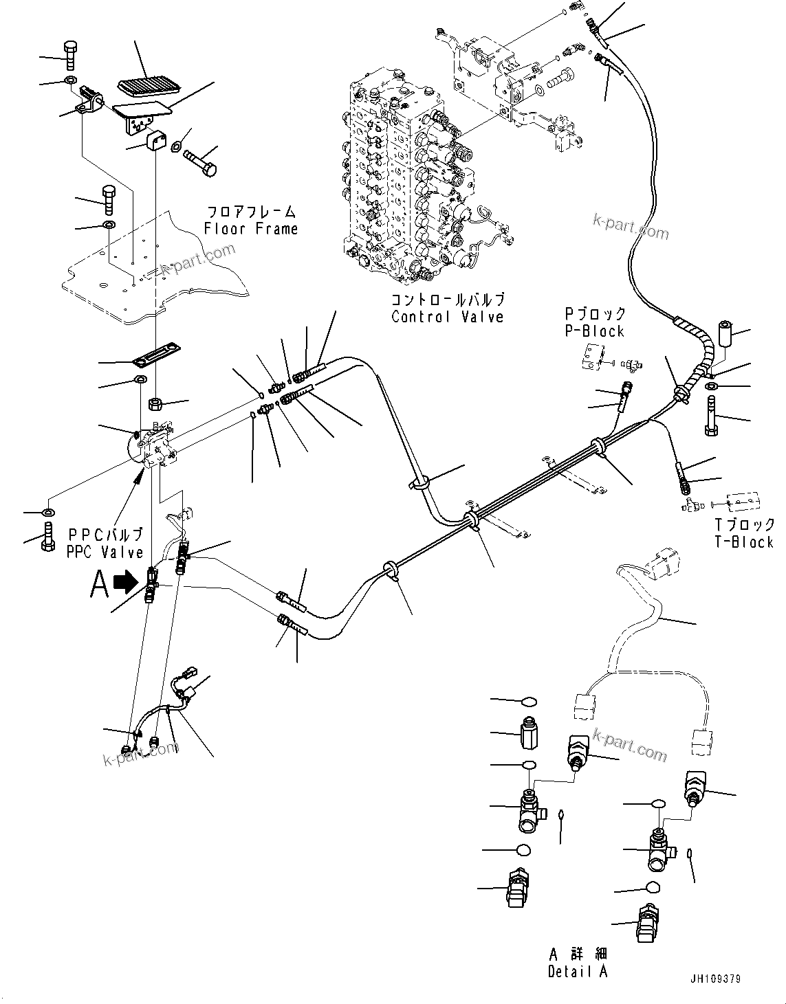 Komatsu parts book diagram for PC210LCI-11E0 S/N 600001-UP: CAB, FLOOR, 1ST ATTACHMENT CONTROL(#600001-)