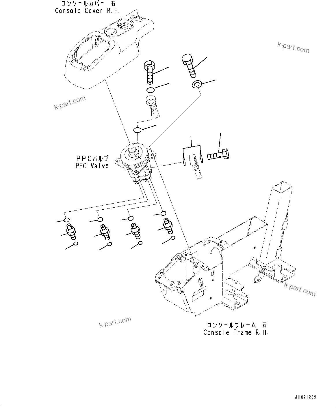 Komatsu parts book diagram for PC210LCI-11E0 S/N 600001-UP: CAB, FLOOR, PPC VALVE MOUNTING FOR WORK EQUIPMENT, R.H.(#600001-)