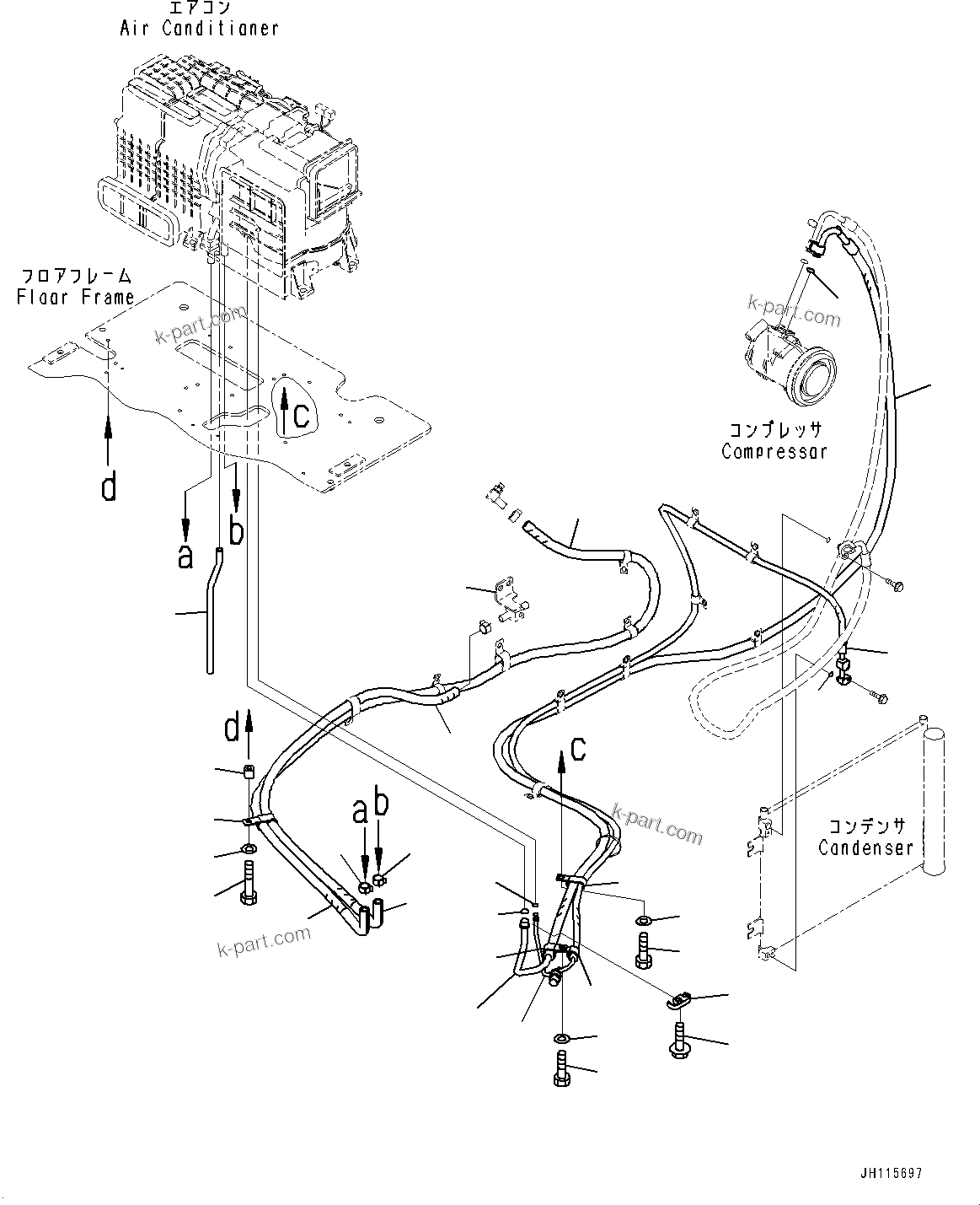 Komatsu parts book diagram for PC210LCI-11E0 S/N 600001-UP: CAB, FLOOR, AIR CONDITIONER PIPING(#600001-)