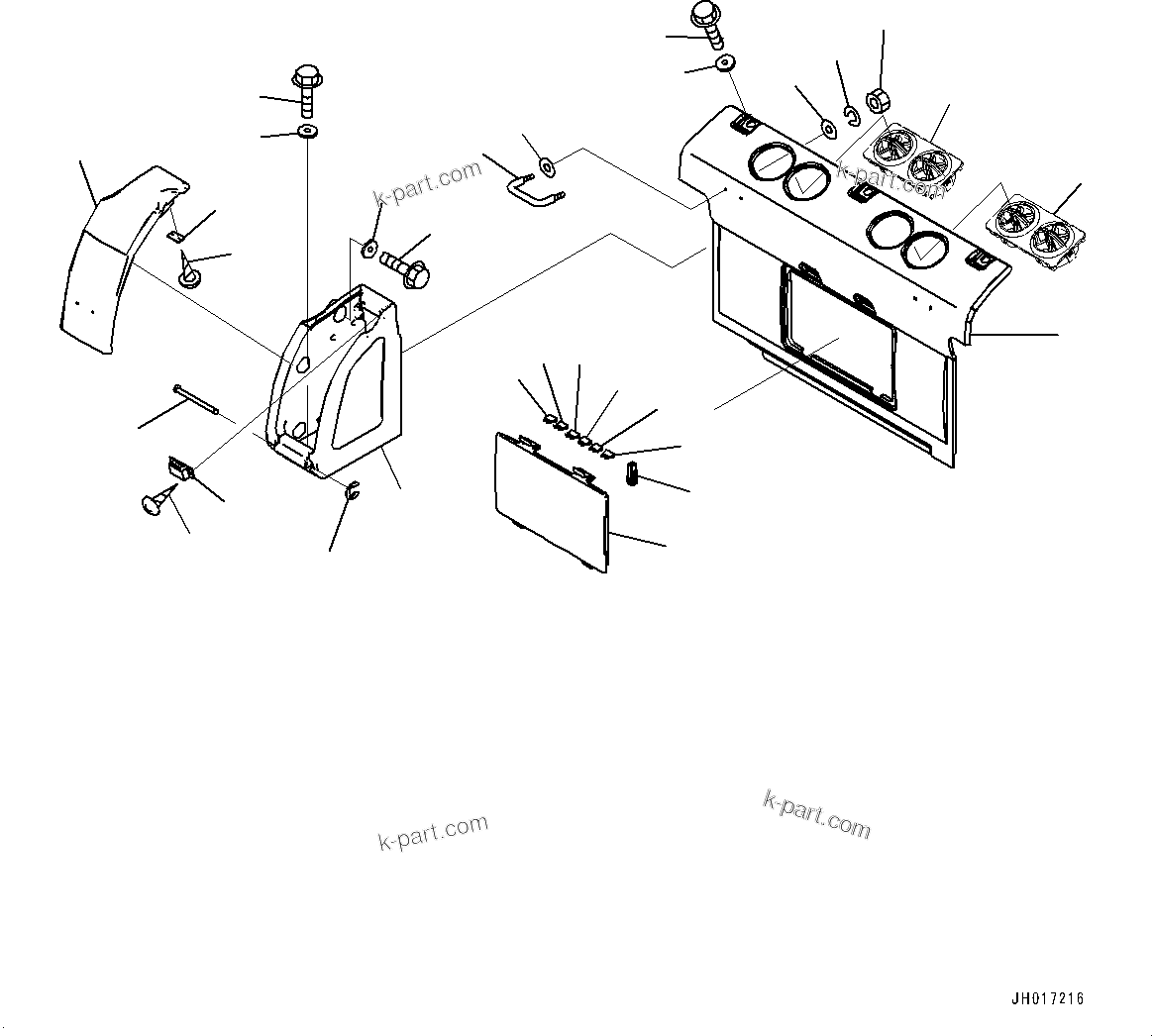 Komatsu parts book diagram for PC210LCI-11E0 S/N 600001-UP: CAB, REAR COVER(#600001-)