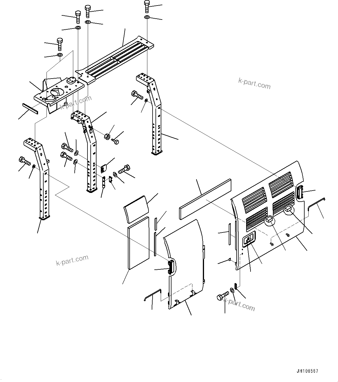Komatsu parts book diagram for PC210LCI-11E0 S/N 600001-UP: SIDE COVER L.H., DOOR(#504509-)