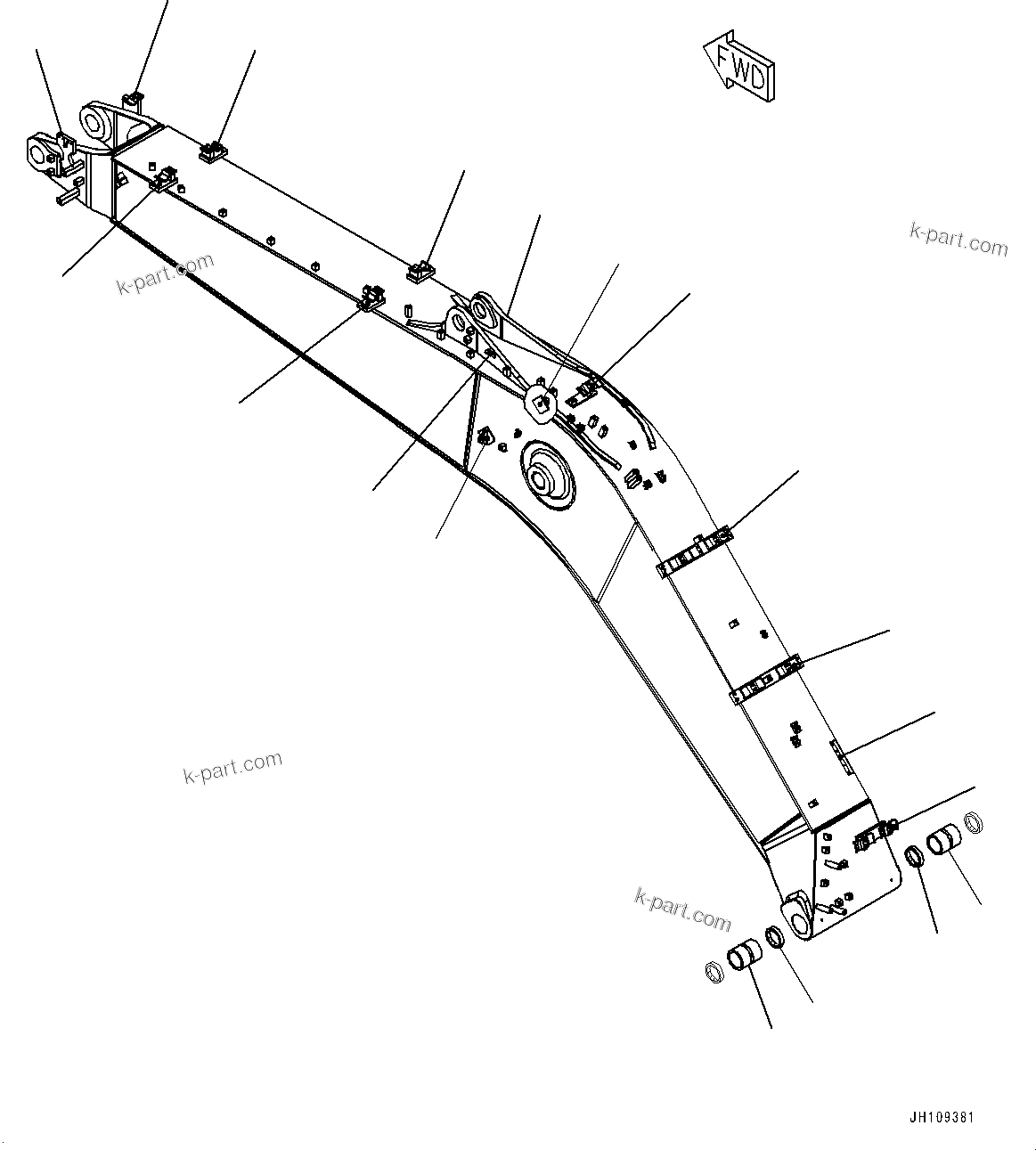 Komatsu parts book diagram for PC210LCI-11E0 S/N 600001-UP: BOOM, BOOM AND BUSHING (5700MM, 1-ATTACHMENT)(#500470-)