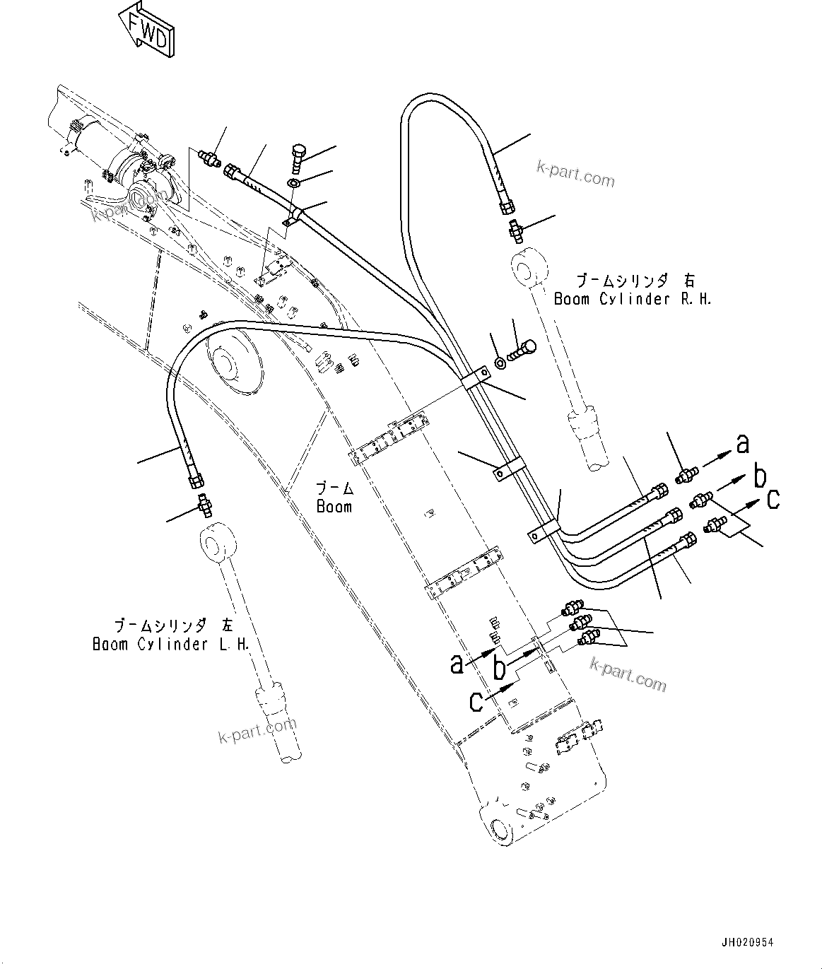 Komatsu parts book diagram for PC210LCI-11E0 S/N 600001-UP: BOOM, LUBRICATION PIPING(#500470-)