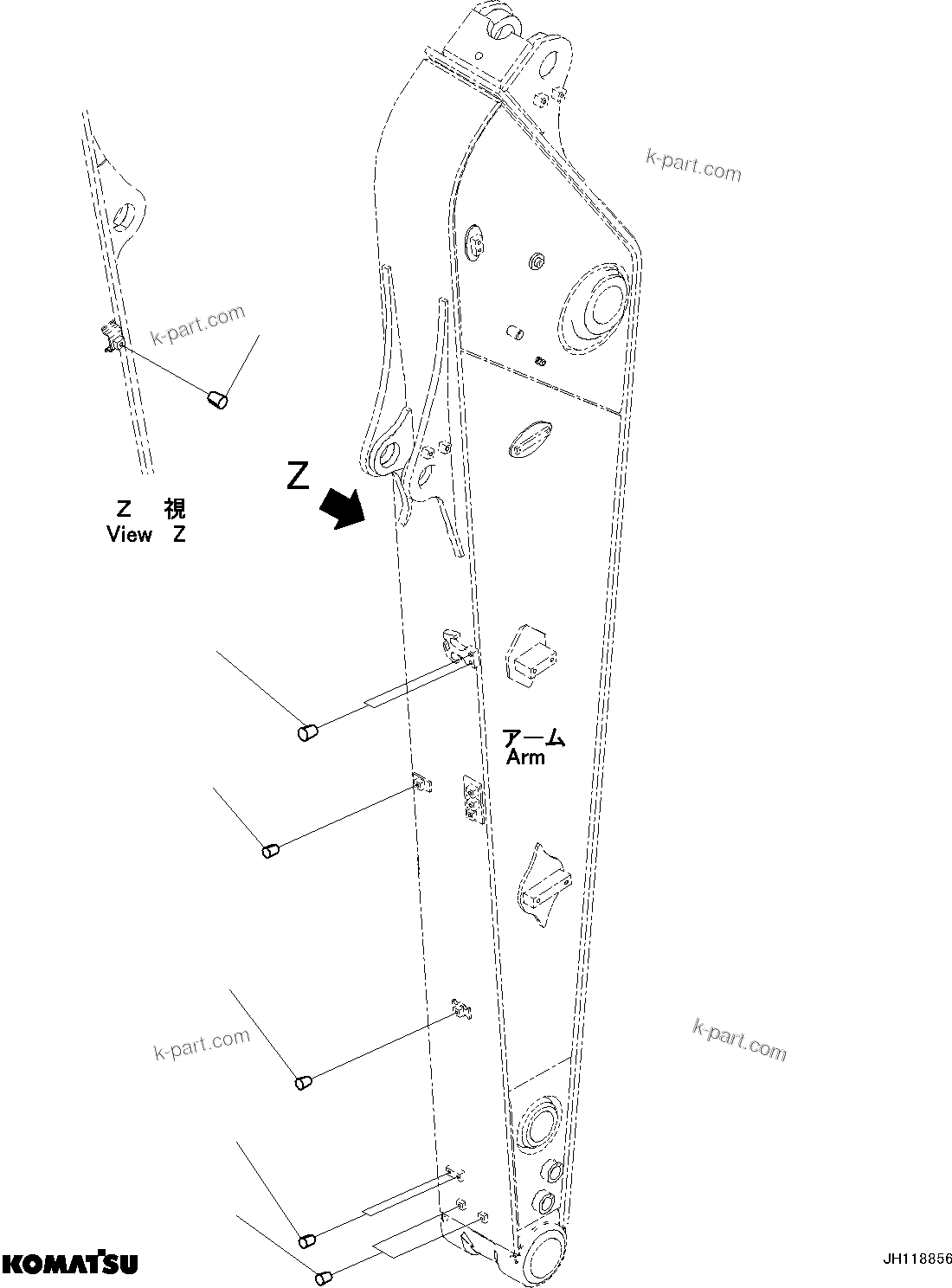 Komatsu parts book diagram for PC210LCI-11E0 S/N 600001-UP: ARM, PLUG (2/3)(#500470-)