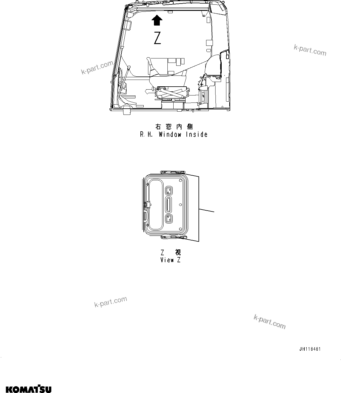 Komatsu parts book diagram for PC210LCI-11E0 S/N 600001-UP: PLATE, ROOF WINDOW, (#500470-)