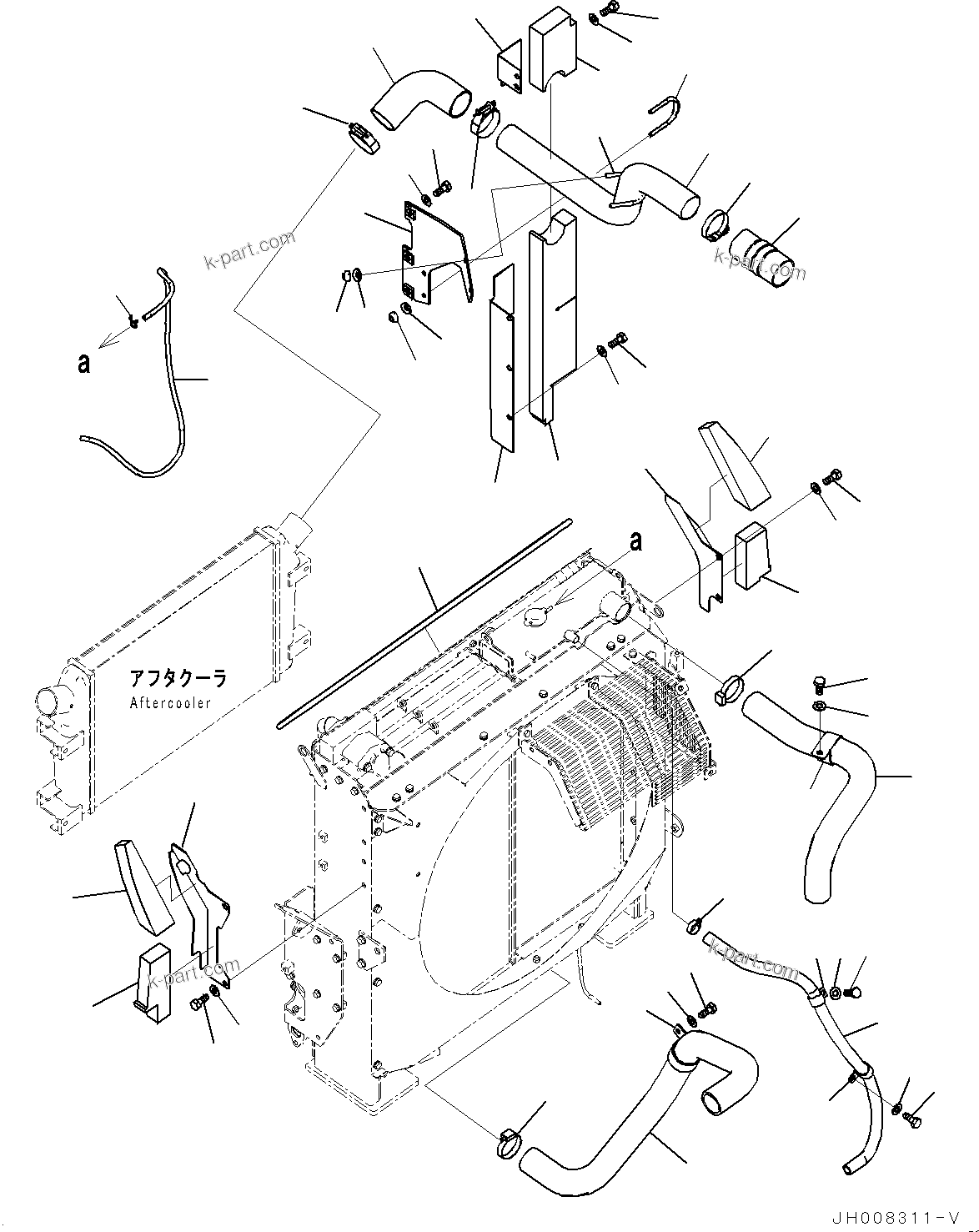 Komatsu parts book diagram for PC350LC-8M0 S/N 85001-UP: COOLING SYSTEM, RADIATOR PIPING(#82088-)