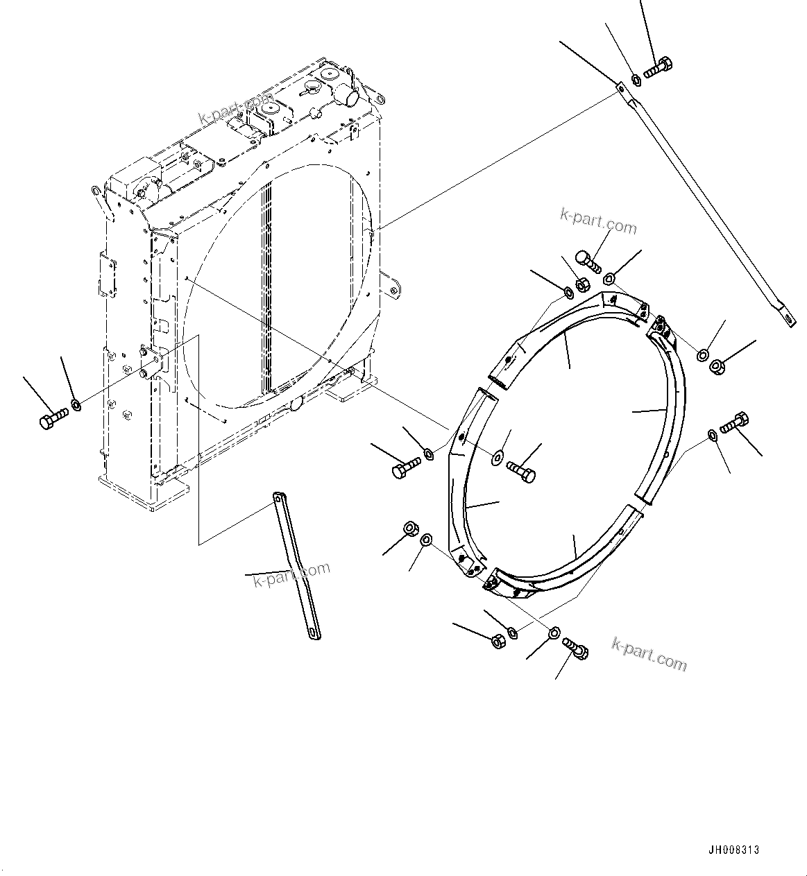 Komatsu parts book diagram for PC350LC-8M0 S/N 85001-UP: COOLING SYSTEM, SHROUD (2/2)(#82088-)
