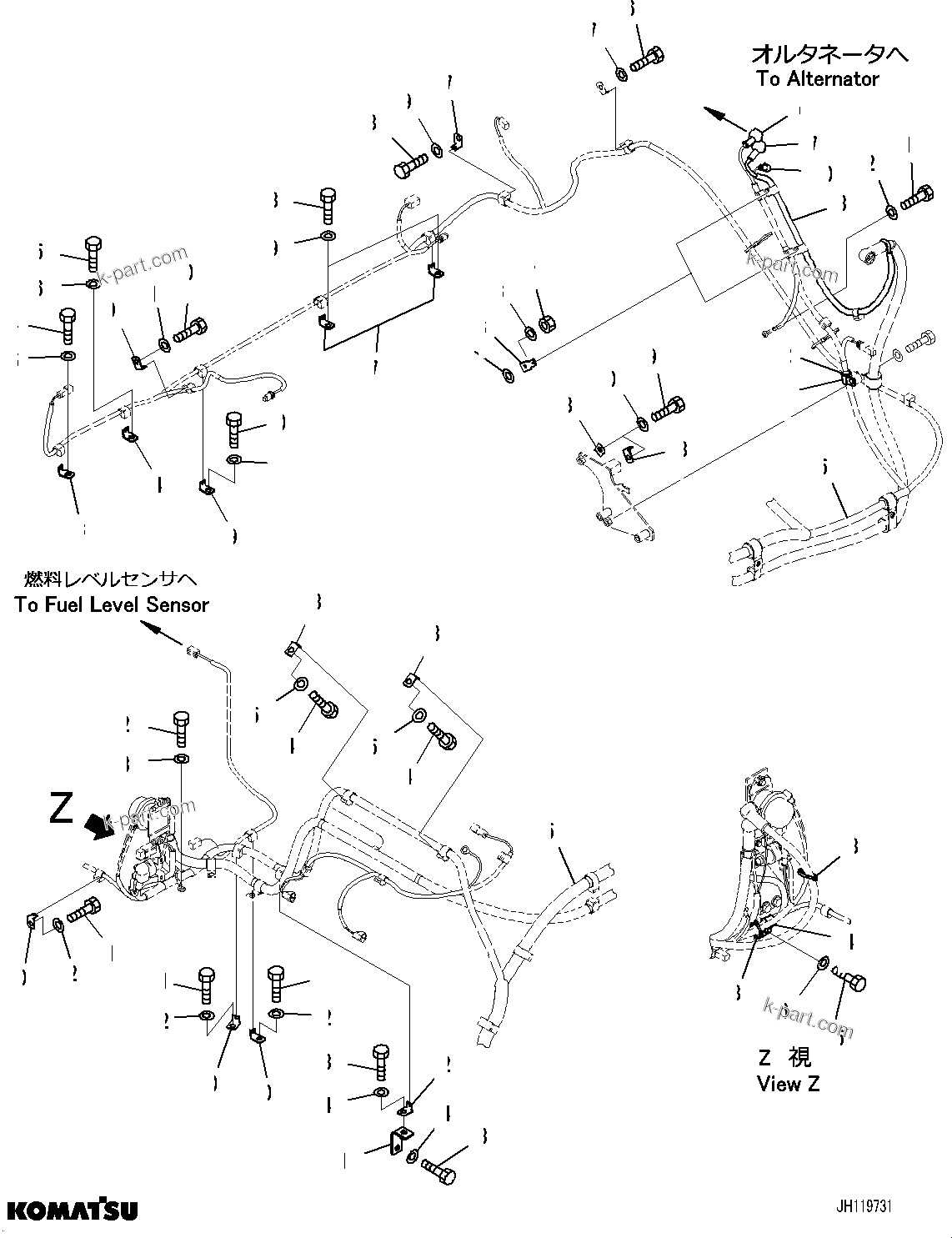 Komatsu parts book diagram for PC350LC-8M0 S/N 85001-UP: ELECTRIC WIRING HARNESS, WIRING HARNESS CLIP (3/3)(#85001-)