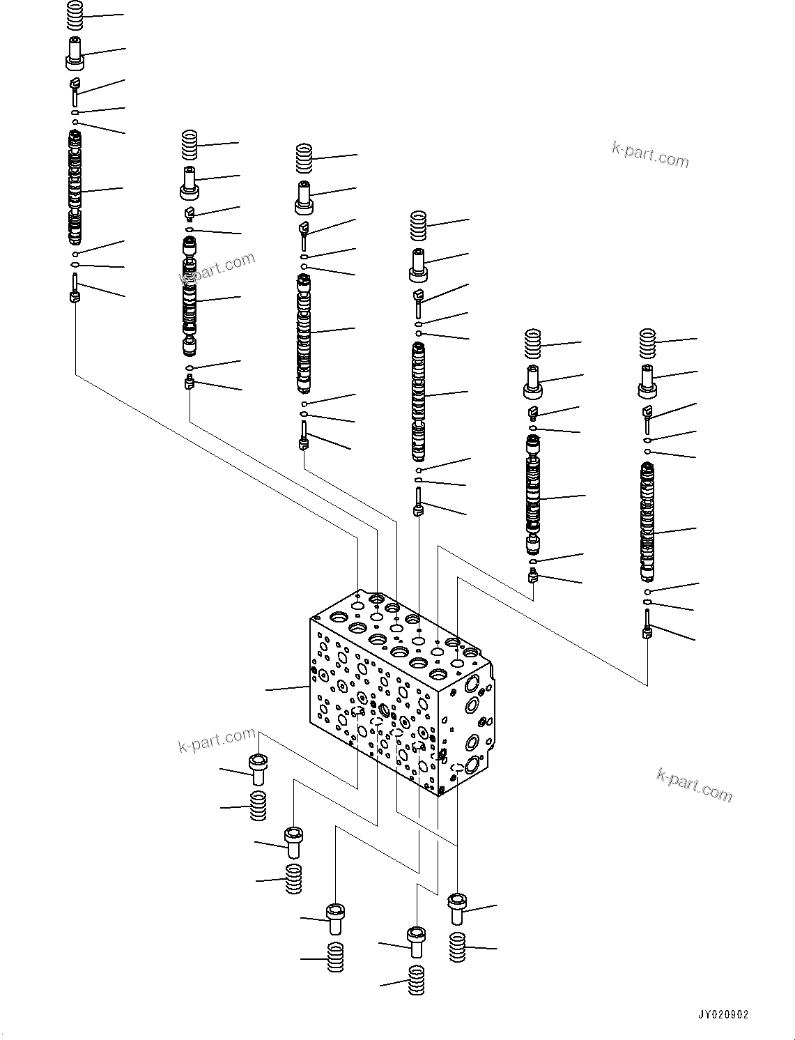 Komatsu parts book diagram for PC350LC-8M0 S/N 85001-UP: CONTROL VALVE, 8-SPOOL (1/25)(#80001-83029)