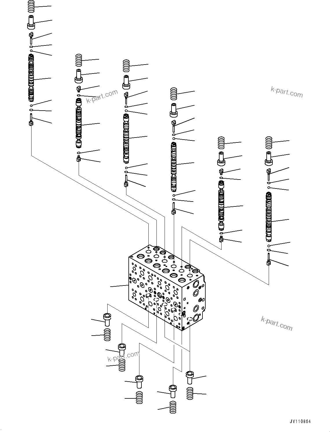 Komatsu parts book diagram for PC350LC-8M0 S/N 85001-UP: CONTROL VALVE, 8-SPOOL (1/25)(#83030-)