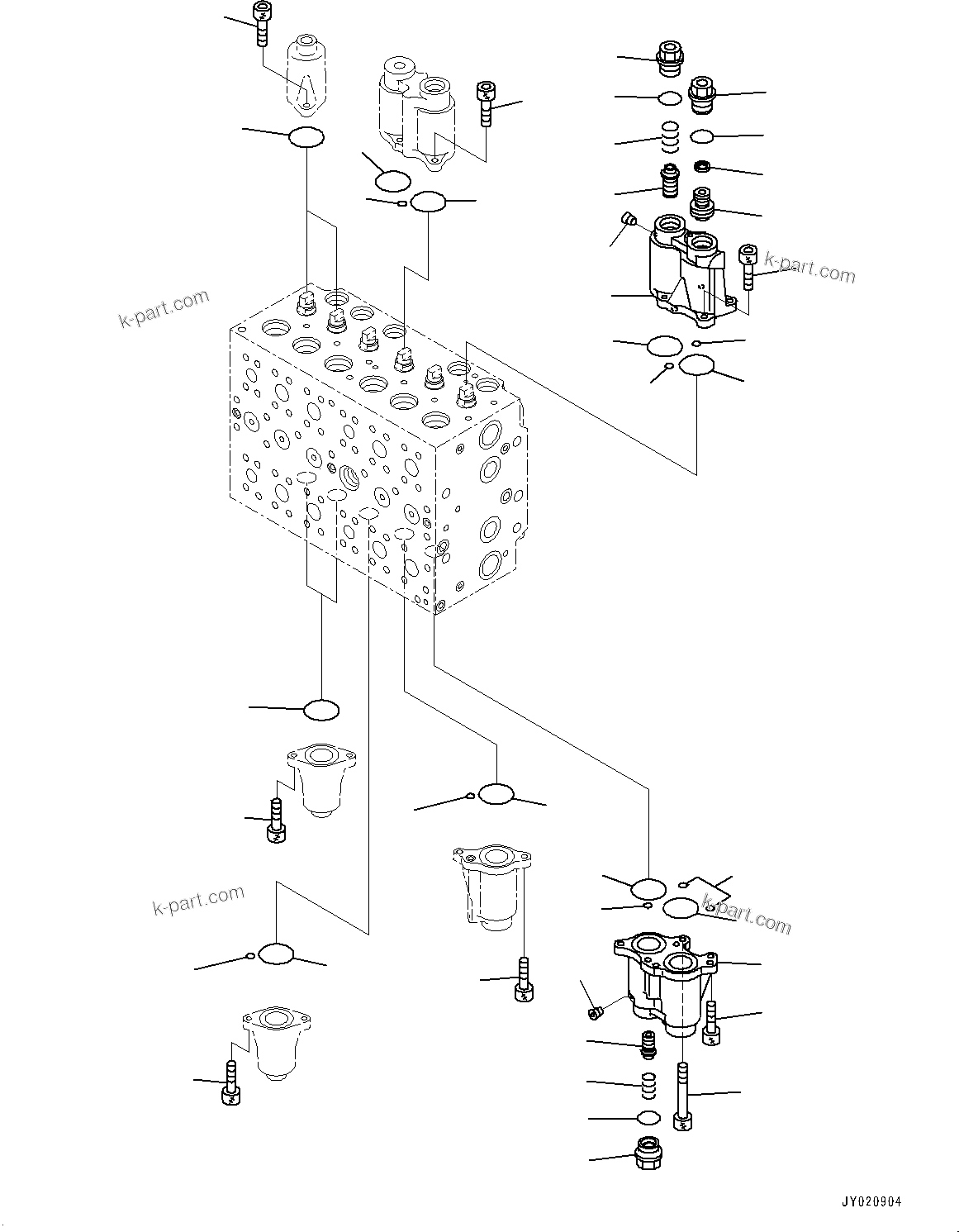 Komatsu parts book diagram for PC350LC-8M0 S/N 85001-UP: CONTROL VALVE, 8-SPOOL (3/25)(#80001-)