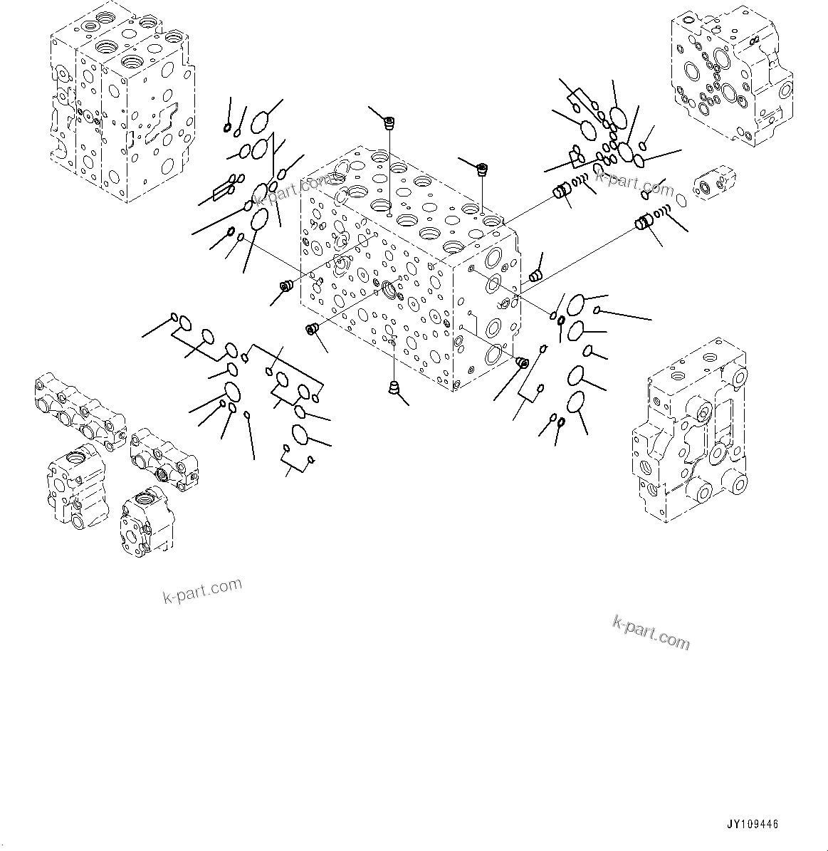 Komatsu parts book diagram for PC350LC-8M0 S/N 85001-UP: CONTROL VALVE, 8-SPOOL (4/25)(#80965-)