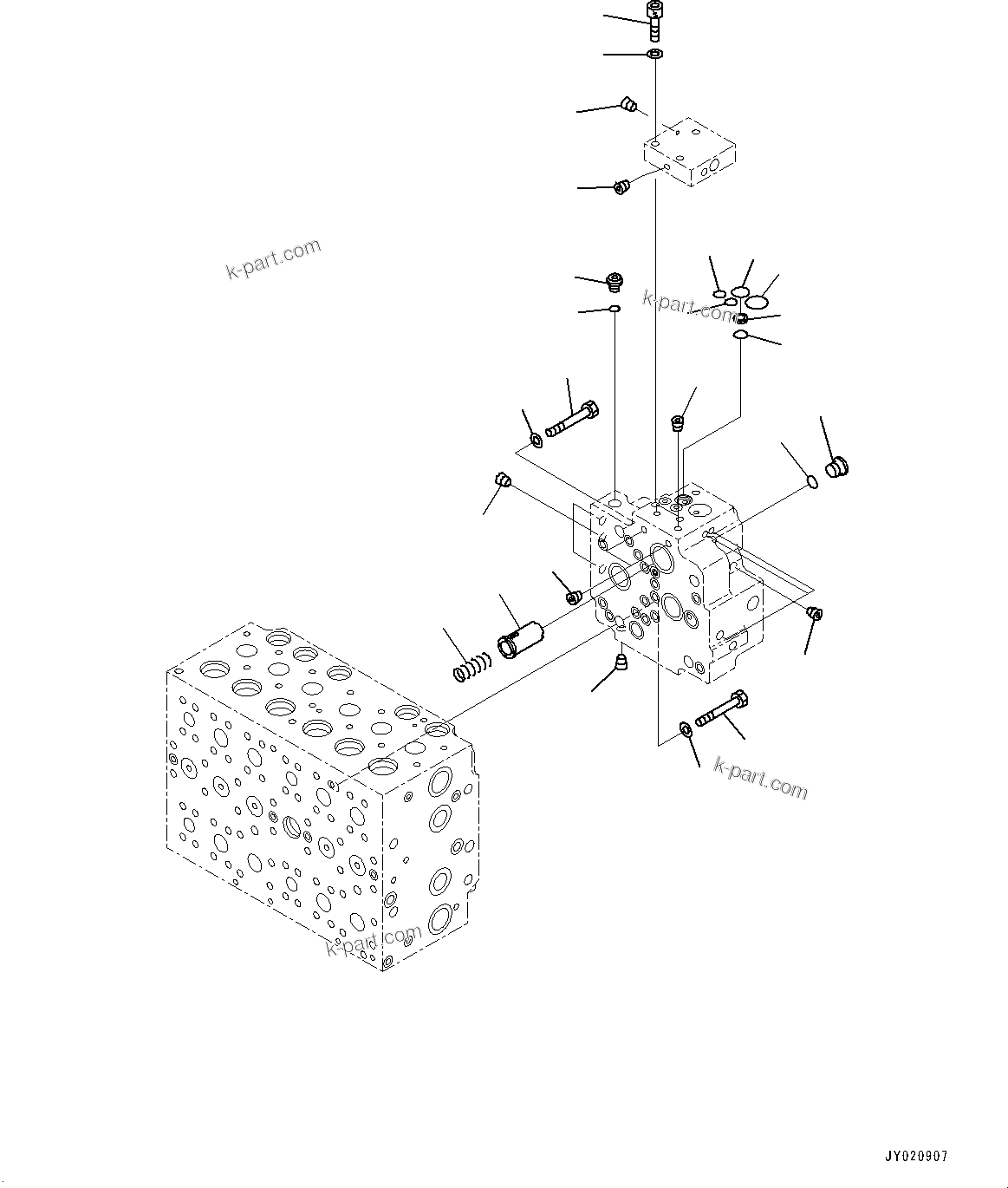 Komatsu parts book diagram for PC350LC-8M0 S/N 85001-UP: CONTROL VALVE, 8-SPOOL (14/25)(#80001-)