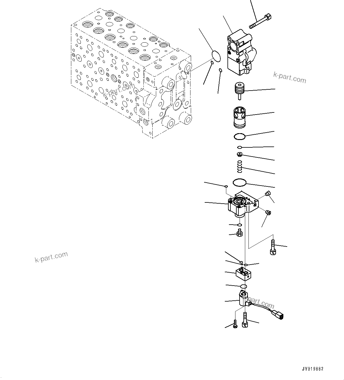 Komatsu parts book diagram for PC350LC-8M0 S/N 85001-UP: CONTROL VALVE, 8-SPOOL (18/25)(#80001-)
