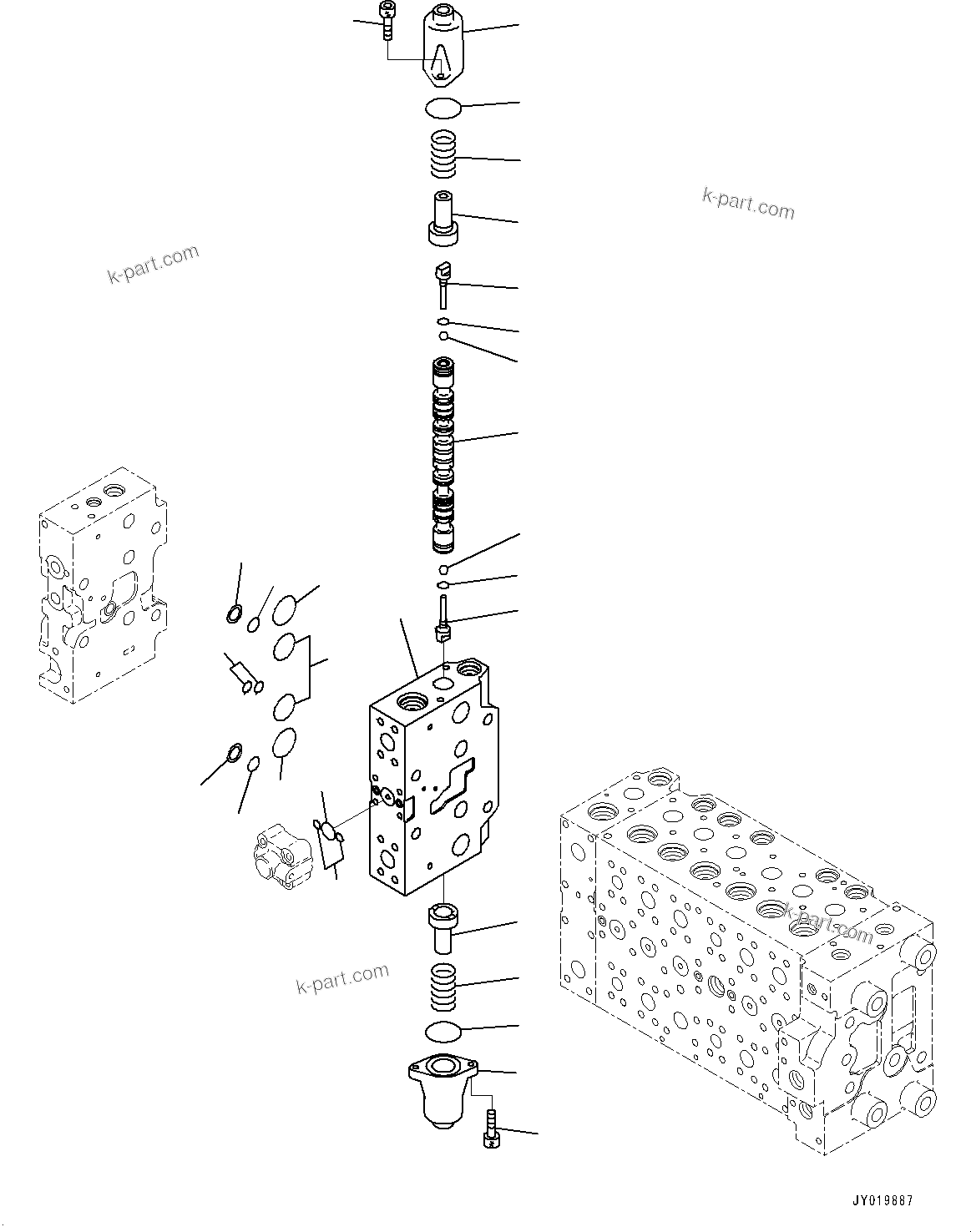 Komatsu parts book diagram for PC350LC-8M0 S/N 85001-UP: CONTROL VALVE, 8-SPOOL (23/25)(#80001-)