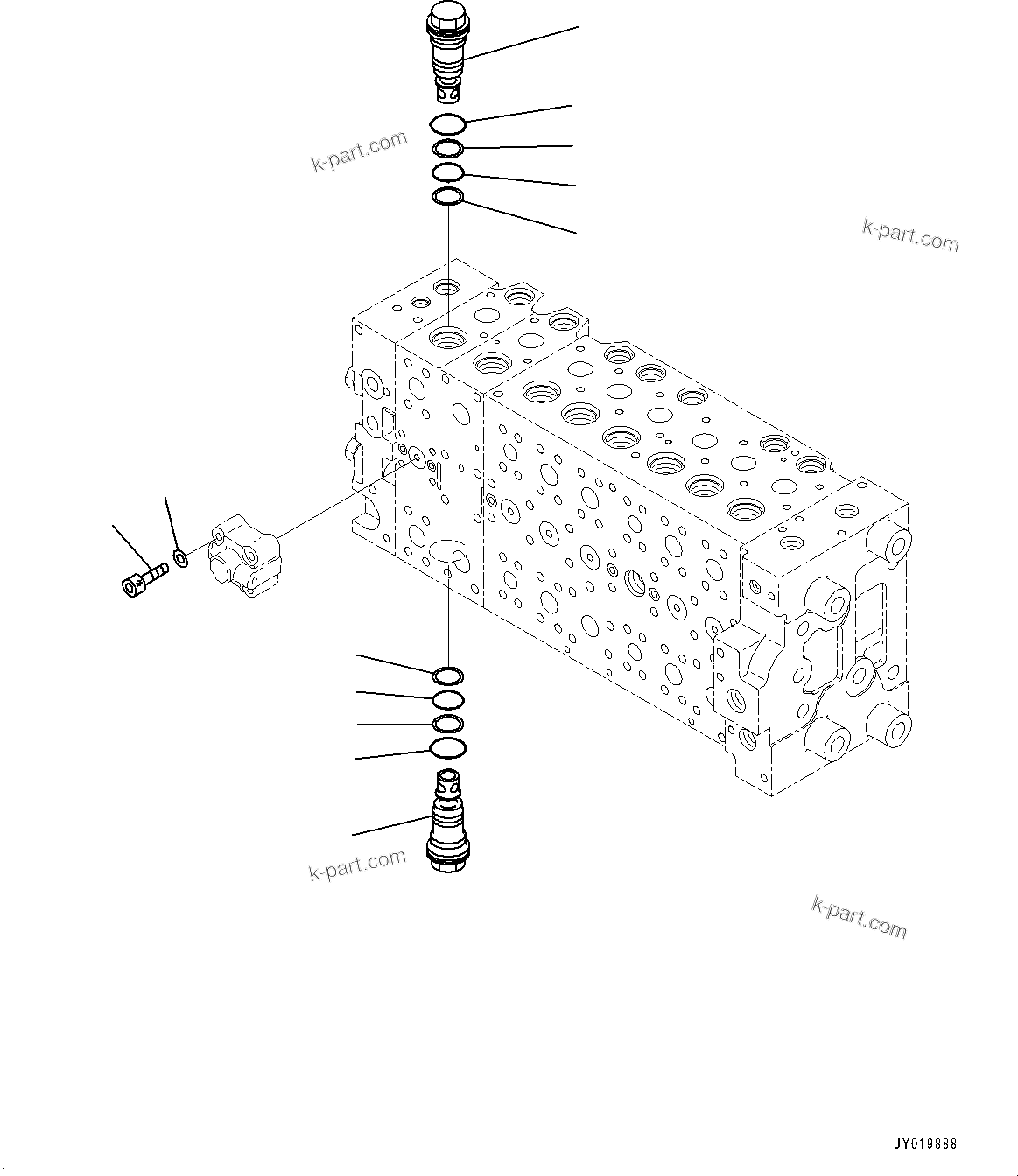 Komatsu parts book diagram for PC350LC-8M0 S/N 85001-UP: CONTROL VALVE, 8-SPOOL (24/25)(#80001-)