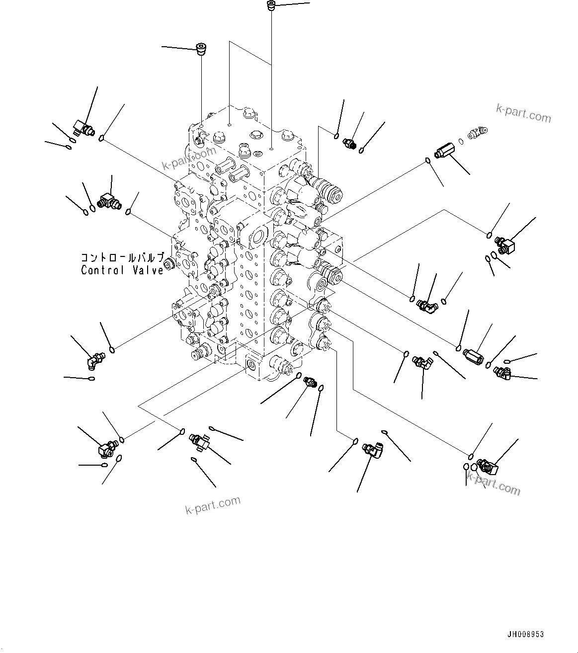 Komatsu parts book diagram for PC350LC-8M0 S/N 85001-UP: CONTROL VALVE, CONTROL VALVE RELATED PARTS (1/2)(#82071-)
