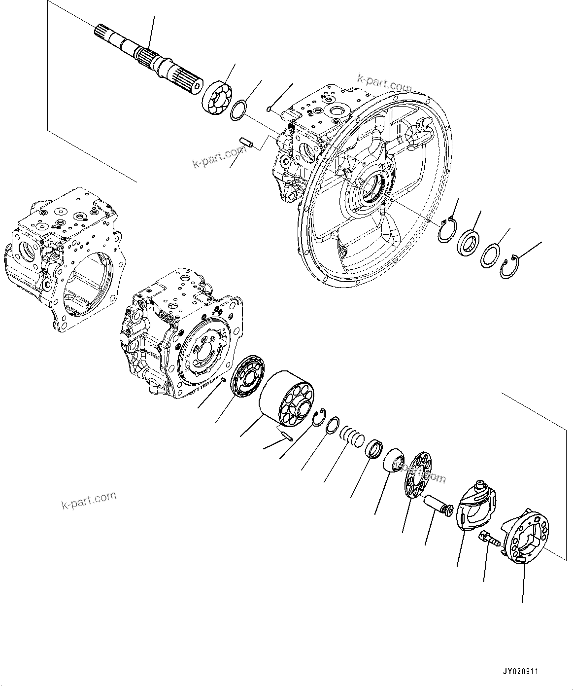 Komatsu parts book diagram for PC350LC-8M0 S/N 85001-UP: HYDRAULIC PUMP, PISTON PUMP (3/12)(#82610-)