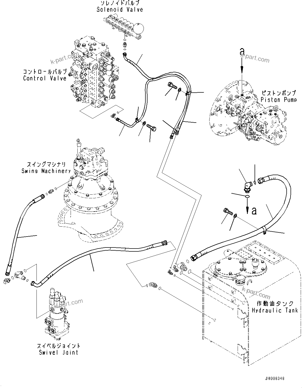 Komatsu parts book diagram for PC350LC-8M0 S/N 85001-UP: DRAIN PIPING, (#80001-)