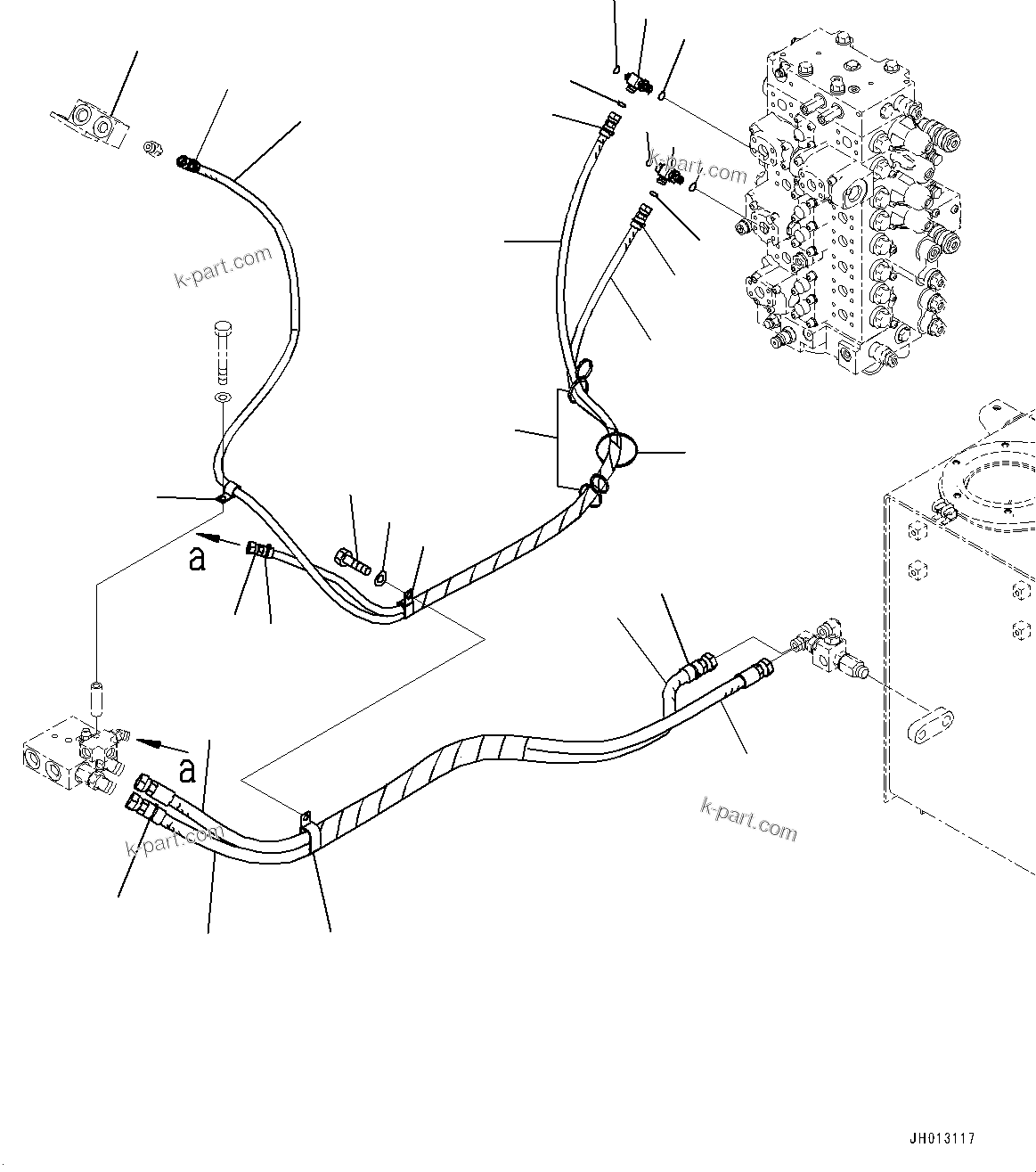 Komatsu parts book diagram for PC350LC-8M0 S/N 85001-UP: ANTI-DROP VALVE PIPING, CHASSIS SIDE PIPING(#80001-80170)