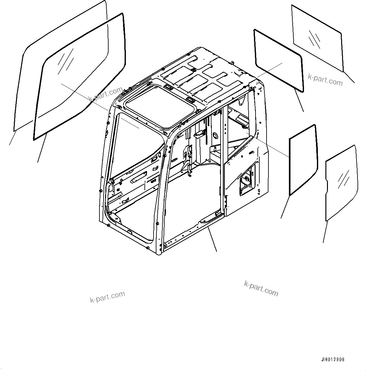 Komatsu parts book diagram for PC350LC-8M0 S/N 85001-UP: CAB, CAB BODY AND WINDOW(#85001-)