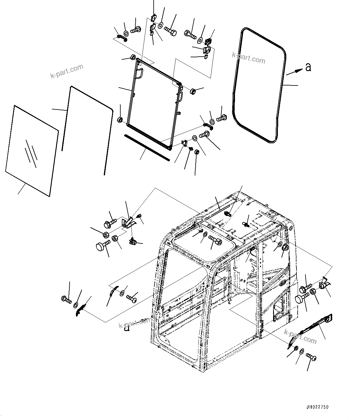 Komatsu parts book diagram for PC350LC-8M0 S/N 85001-UP: CAB, FRONT WINDOW(#85001-)