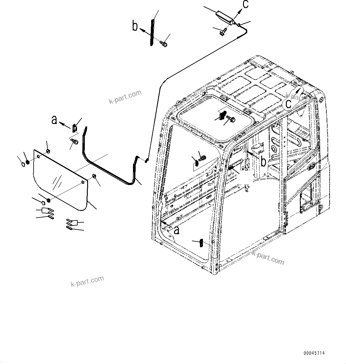 Komatsu parts book diagram for PC350LC-8M0 S/N 85001-UP: CAB, FRONT LOWER WINDOW(#85001-)