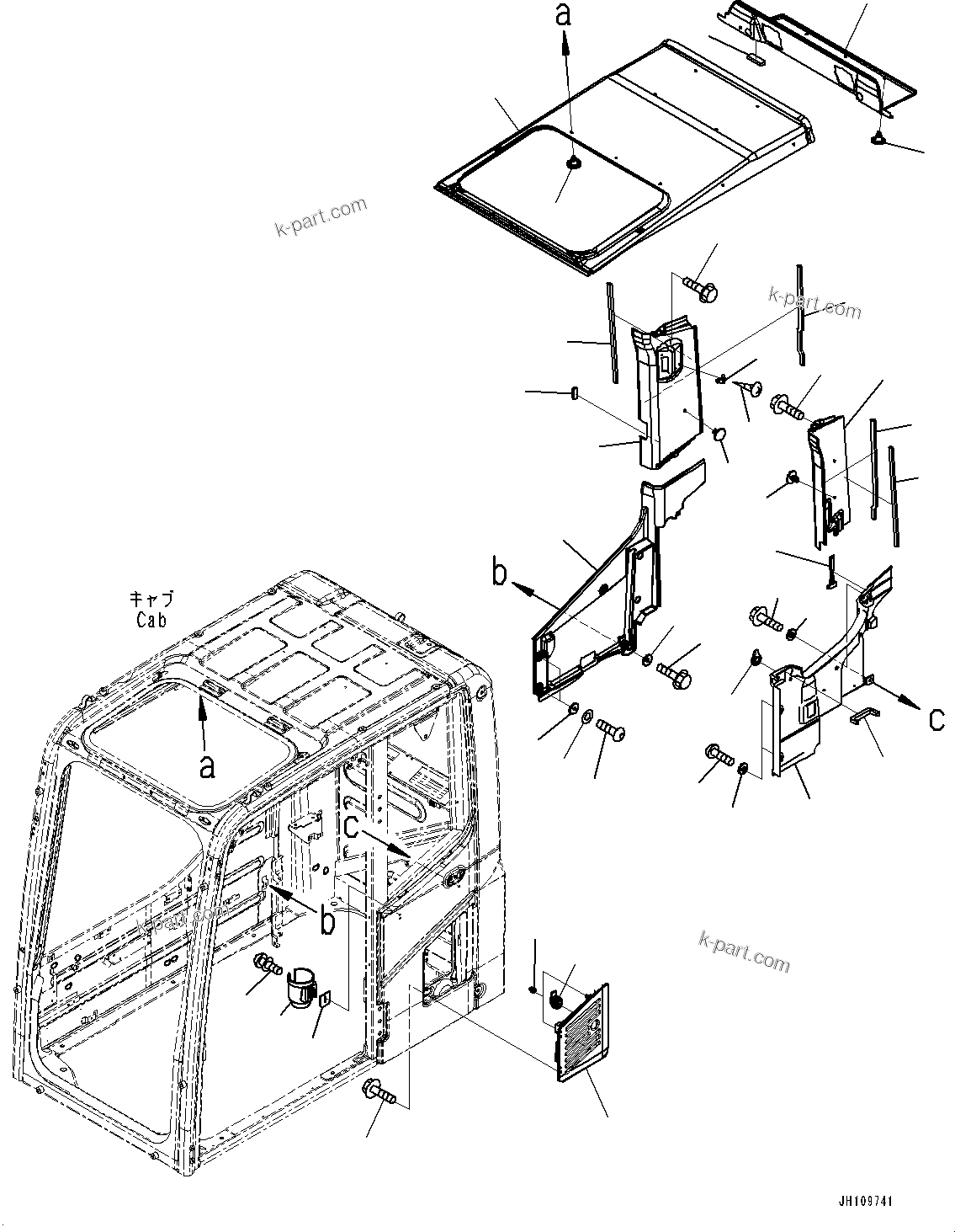 Komatsu parts book diagram for PC350LC-8M0 S/N 85001-UP: CAB, ROOF COVER AND AIR INTAKE(#85001-)