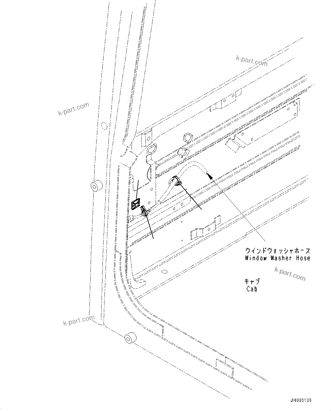 Komatsu parts book diagram for PC350LC-8M0 S/N 85001-UP: CAB, CAB IN PARTS, WASHER HOSE MOUNTING(#85001-)