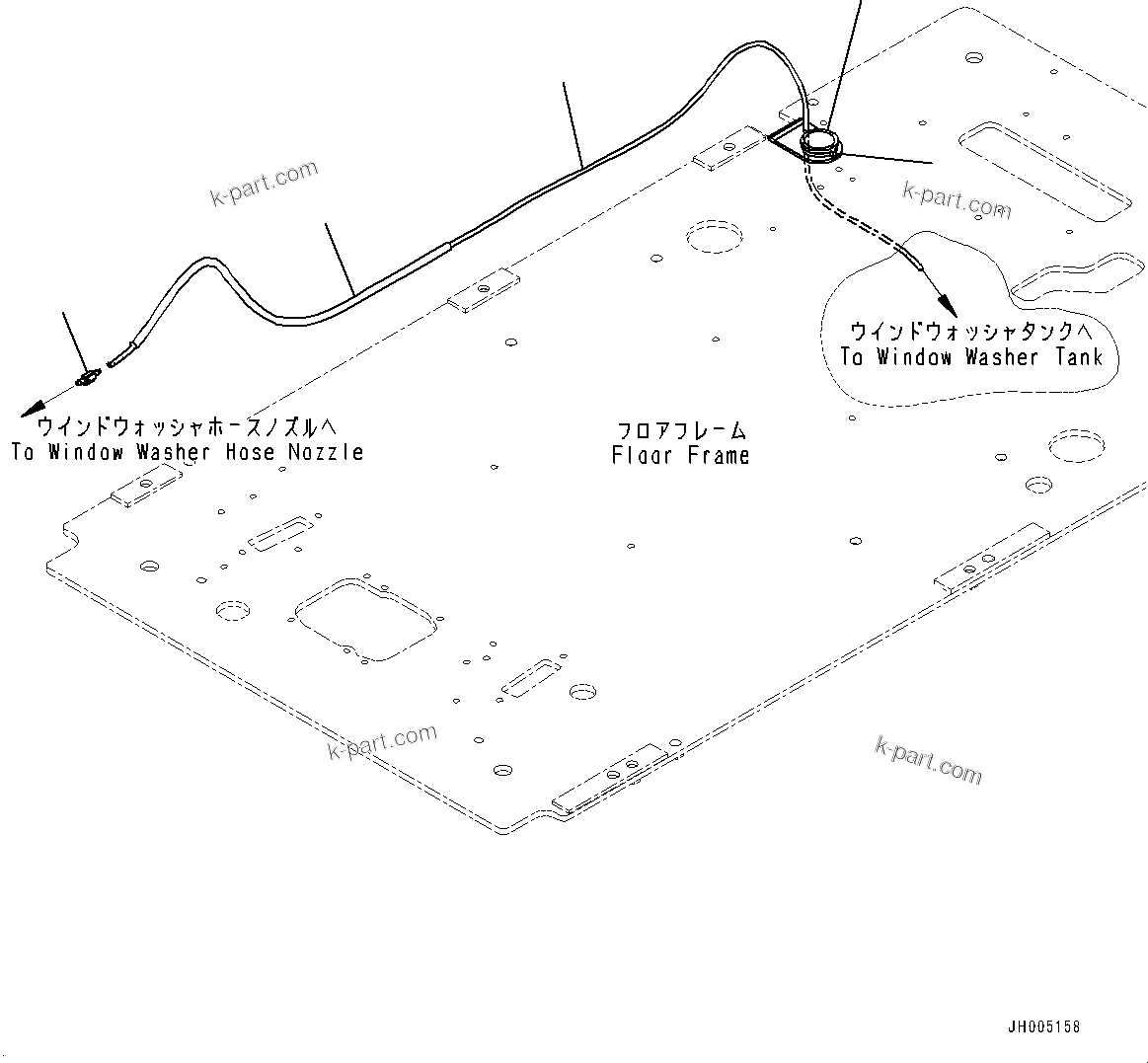 Komatsu parts book diagram for PC350LC-8M0 S/N 85001-UP: CAB, FLOOR, WINDOW WASHER HOSE(#85001-)