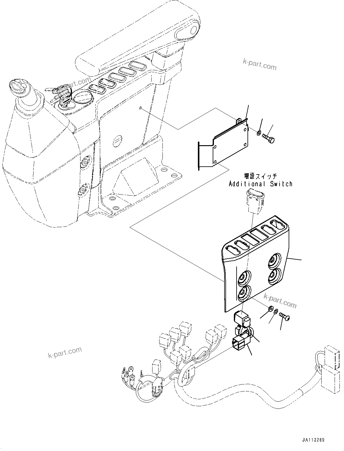 Komatsu parts book diagram for PC350LC-8M0 S/N 85001-UP: CAB, ADDITIONAL SWITCH COVER(#85001-)
