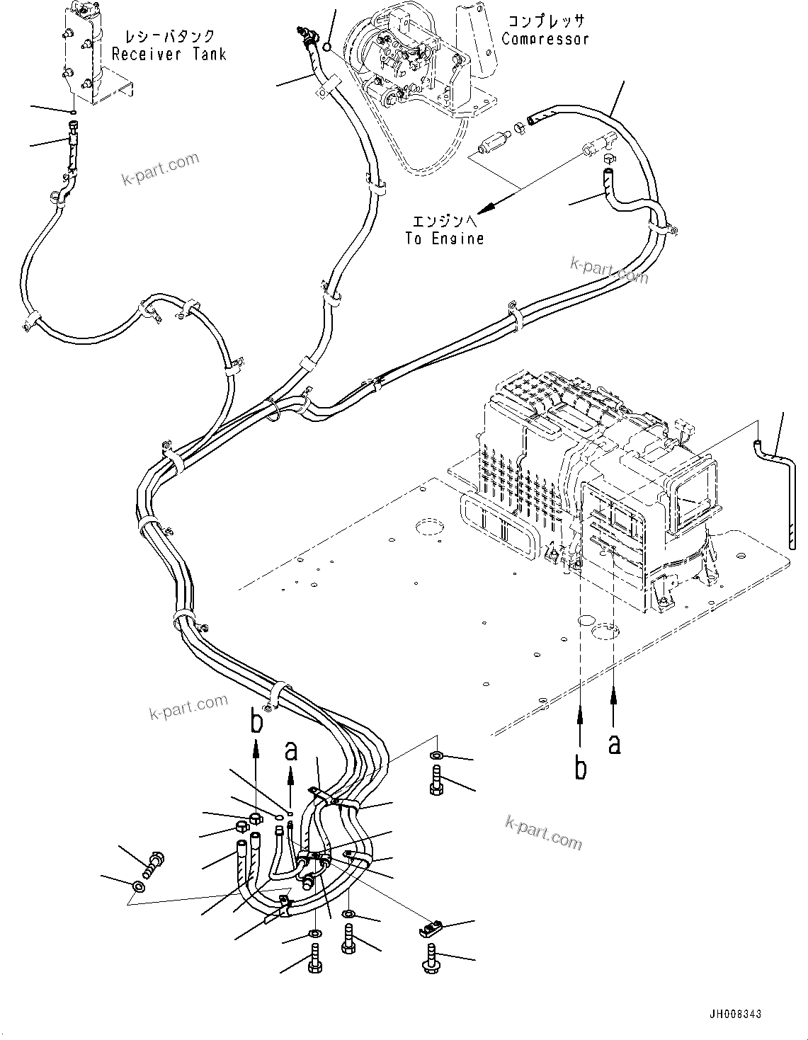 Komatsu parts book diagram for PC350LC-8M0 S/N 85001-UP: CAB, FLOOR, AIR CONDITIONER PIPING(#85001-)