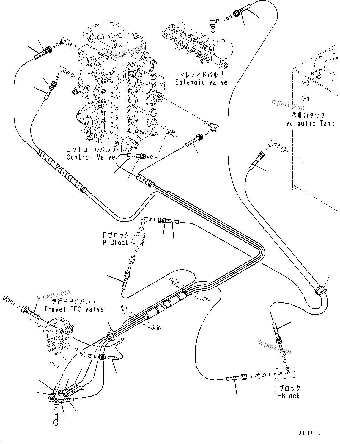 Komatsu parts book diagram for PC350LC-8M0 S/N 85001-UP: CAB, FLOOR, PPC PIPING FOR TRAVEL VALVE(#85001-)