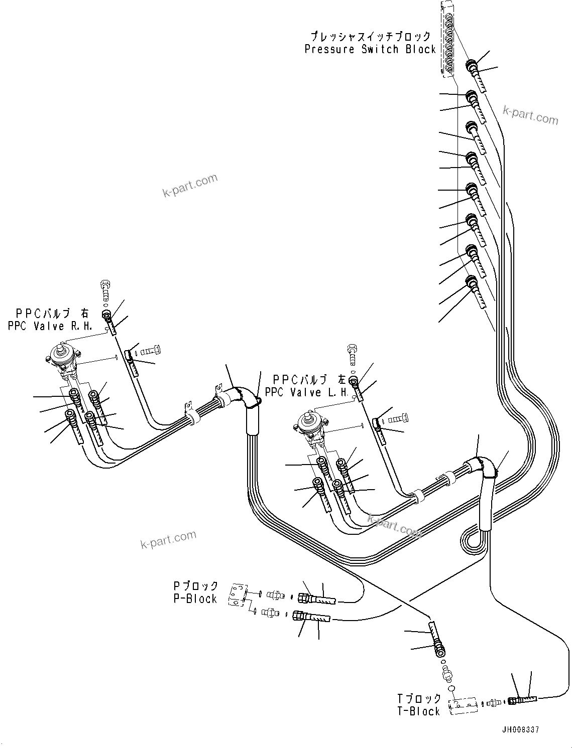 Komatsu parts book diagram for PC350LC-8M0 S/N 85001-UP: CAB, FLOOR, PPC VALVE PIPING FOR WORK EQUIPMENT(#85001-)