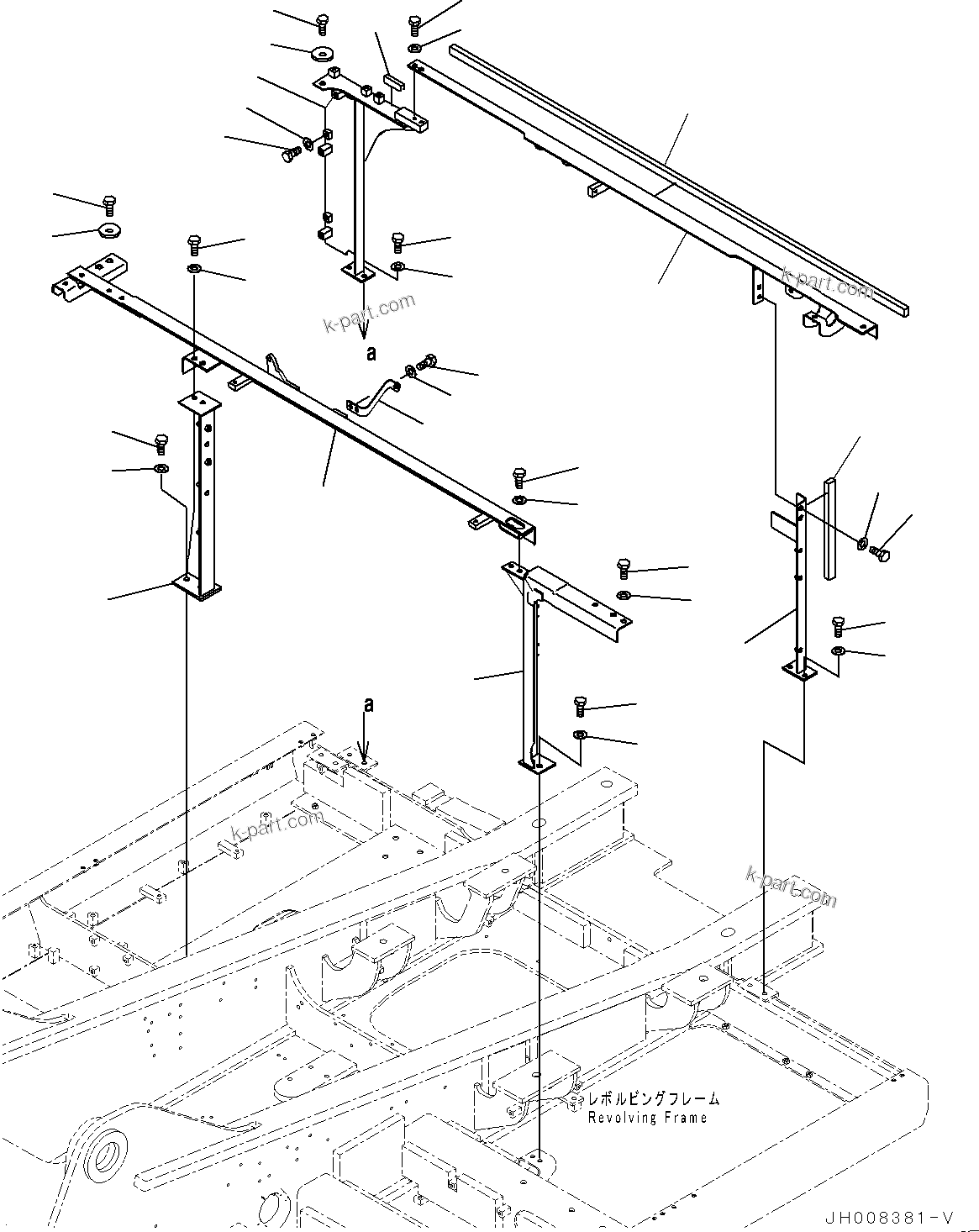 Komatsu parts book diagram for PC350LC-8M0 S/N 85001-UP: MACHINE CAB FRAME, (#82306-)