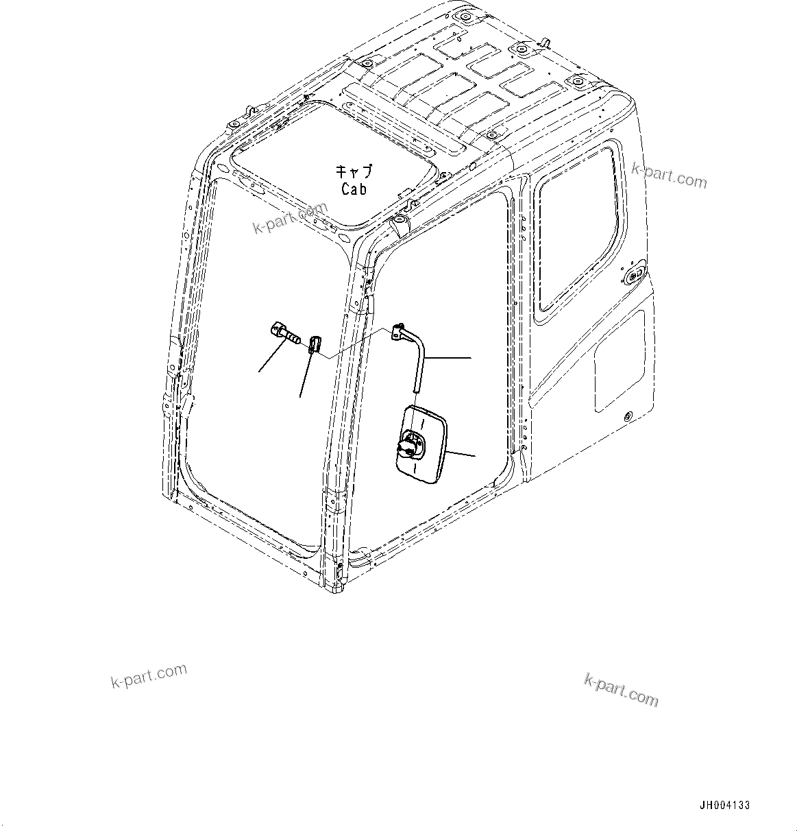 Komatsu parts book diagram for PC350LC-8M0 S/N 85001-UP: REARVIEW MIRROR L.H., (#80001-)