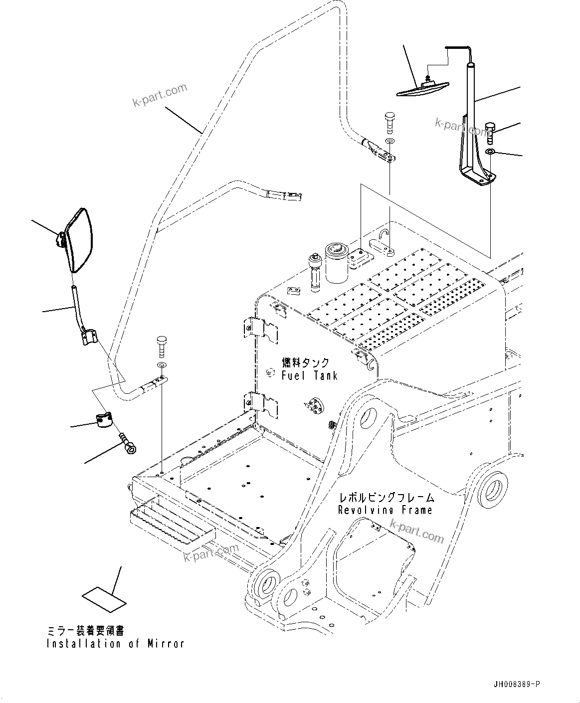 Komatsu parts book diagram for PC350LC-8M0 S/N 85001-UP: REARVIEW MIRROR R.H., (#80001-)