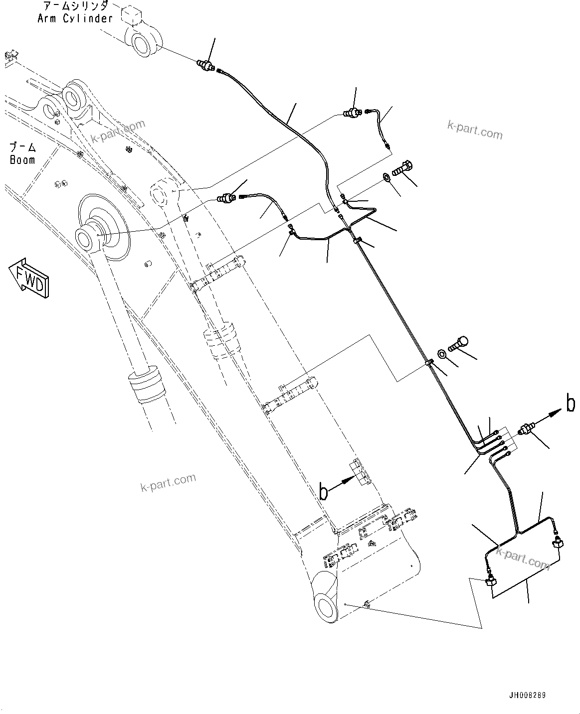 Komatsu parts book diagram for PC350LC-8M0 S/N 85001-UP: BOOM, LUBRICATION PIPING(#80001-)