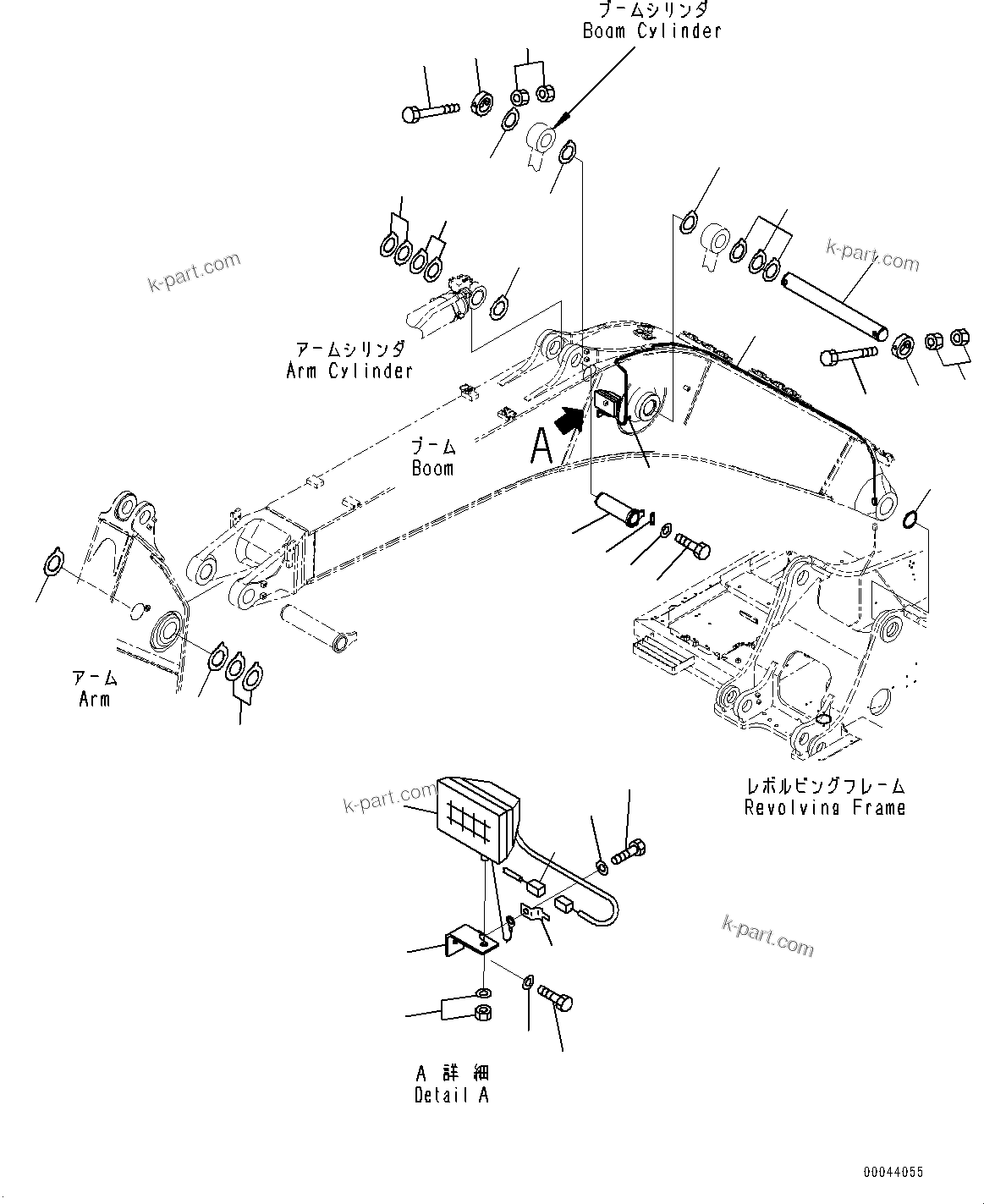 Komatsu parts book diagram for PC350LC-8M0 S/N 85001-UP: BOOM, CYLINDER PIN AND WORKING LAMP(#80001-)