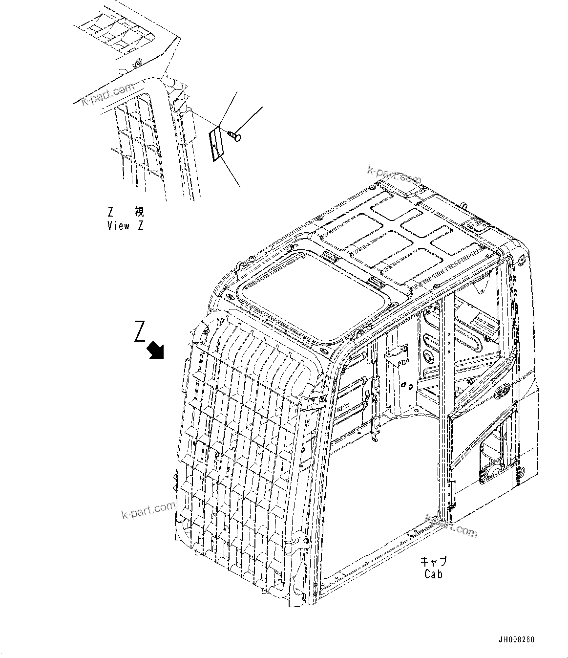 Komatsu parts book diagram for PC350LC-8M0 S/N 85001-UP: FOPS PLATE, (CAB FRONT FULL GUARD LV2)(#80001-)