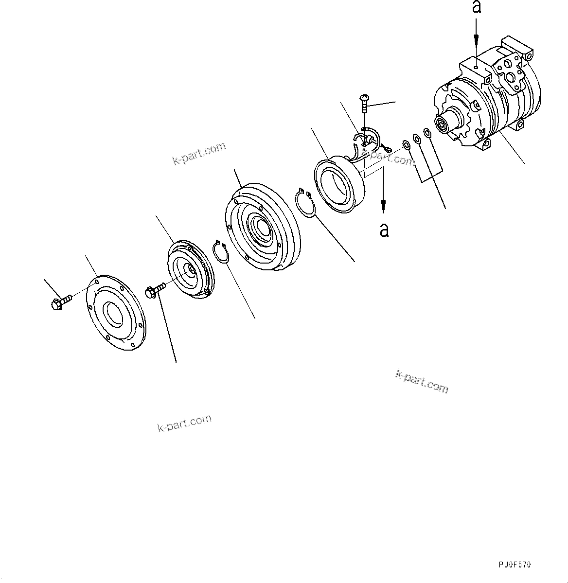 Komatsu parts book diagram for D85MS-15 S/N 2101-UP: AIR CONDITIONER COMPRESSOR, COMPRESSOR(#1006-)