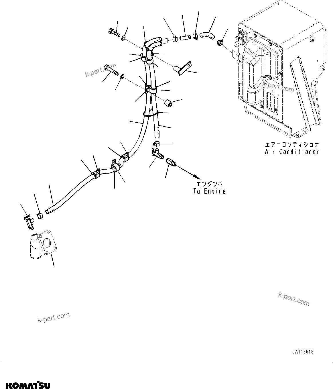 Komatsu parts book diagram for D85MS-15 S/N 2101-UP: HEATER PIPING, COOLING OUTLINE ENGINE SIDE(#1006-)