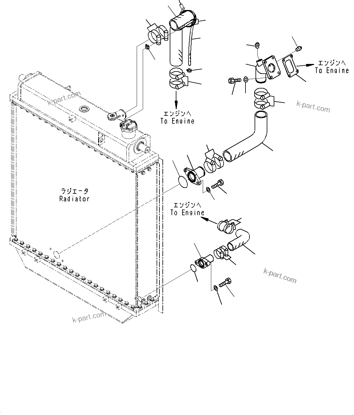Komatsu parts book diagram for D85MS-15 S/N 2101-UP: COOLING PIPING, (#1006-)